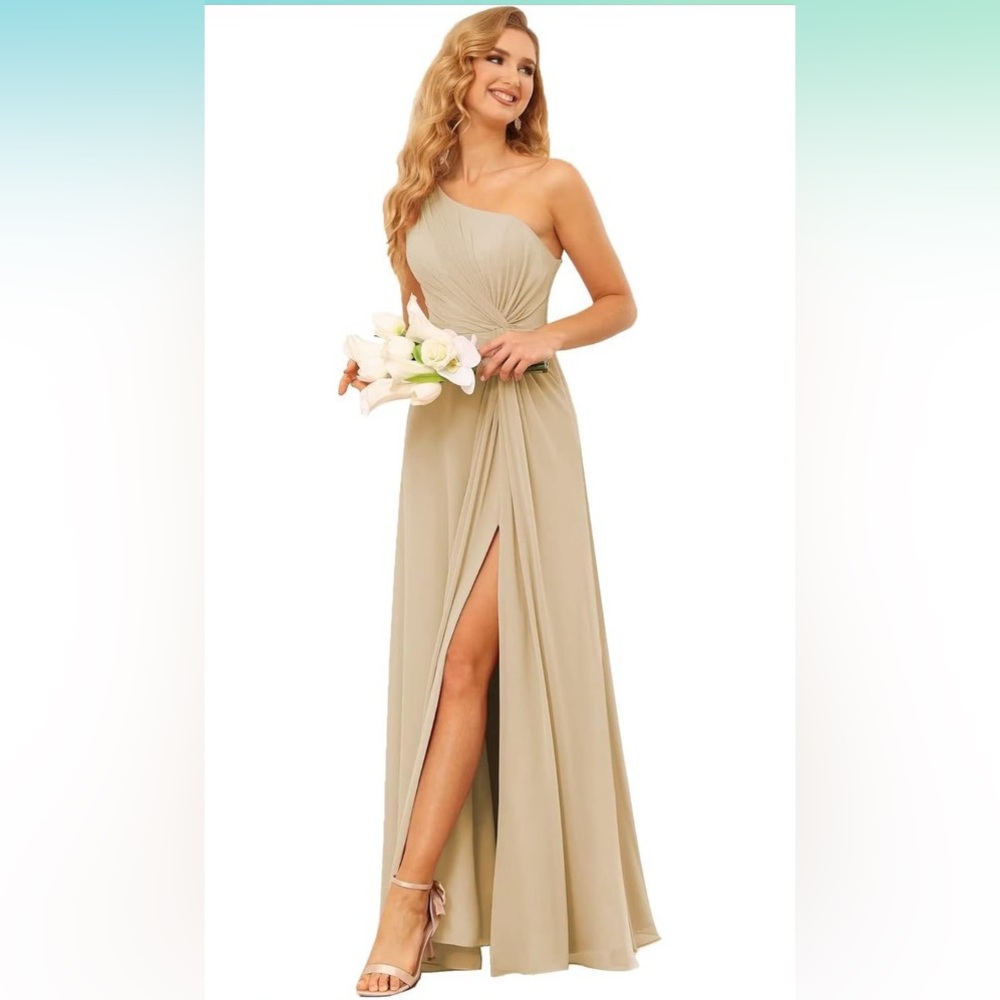 Women's One Shoulder Dress Chiffon Pleated with Slit and Pockets *UNWORN*